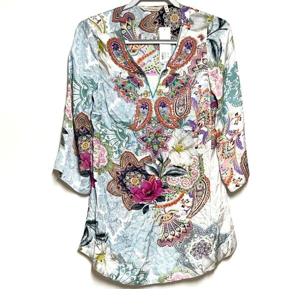 NWT Soft Surroundings Florent Tunic Aquatic Blue with Beaded Accents Sz XS 2-4 - Picture 2 of 7